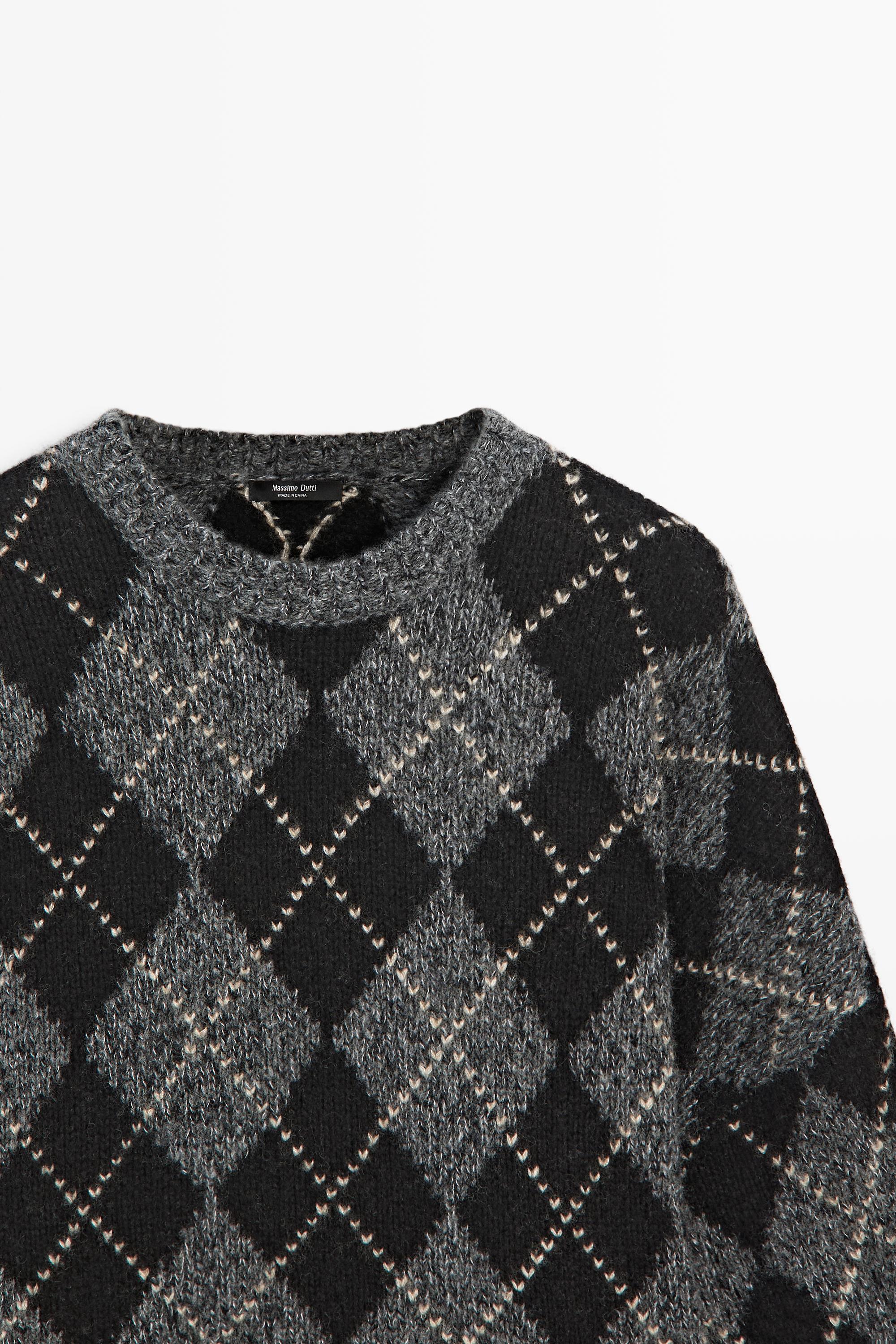 Pull en maille à motif losanges et cachemire